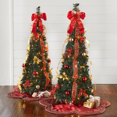 Fully Decorated Pre-Lit 4' Pop-Up Christmas Tree by BrylaneHome in Red Gold