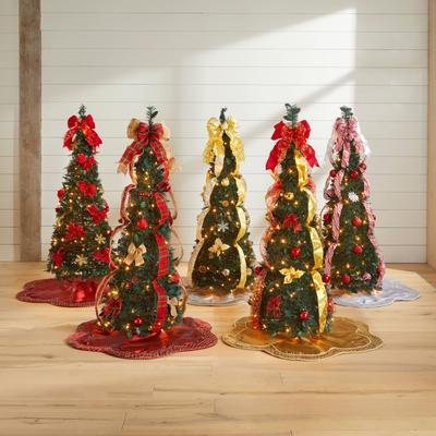 Fully Decorated Pre-Lit 4' Pop-Up Christmas Tree by BrylaneHome in Red Gold