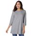 Plus Size Women's Perfect Three-Quarter Sleeve Crewneck Tunic by Woman Within in Medium Heather Grey (Size 14/16)