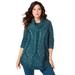 Plus Size Women's Cowl Neck Cable Pullover by Roaman's in Midnight Teal Aquatic Green (Size S)