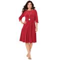 Plus Size Women's Velour Swing Drape Dress by Roaman's in Classic Red (Size 30/32)