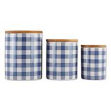 Gracie Oaks Buffalo Check Ceramic 3 Piece Kitchen Canister Set Ceramic in Blue/White | 5.5 H x 4.5 W x 4.5 D in | Wayfair