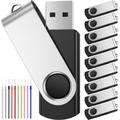 USB 2.0 Stick 64 GB 10 Pack PenDrives - Portable Memory Stick 64GB Swivel Flash Drive with Pack of 10 Rope Pen Drives - FEBNISCTE Black USB2.0 Key for Data Files