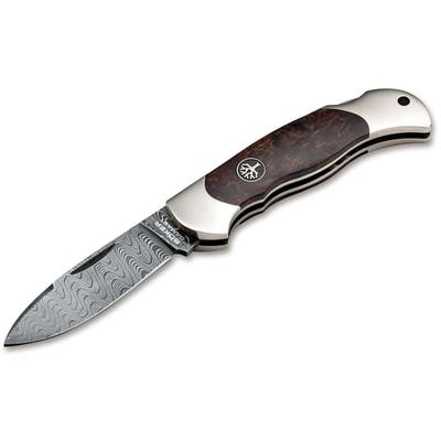 Boker Solingen Junior Scout Folding Knife 2.76in Damascus Curly Birch Wood Nickel Silver Brown Handle 111920DAM