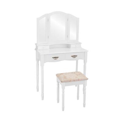 Costway Simple Vanity Set with Tri-Folding Mirror Drawers and Storage Shelf-White