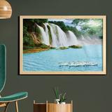 East Urban Home Ambesonne Waterfall Wall Art w/ Frame, Image Of A Grand Waterfall w/ Swans In The Lake Sunny Day Nature Print | Wayfair