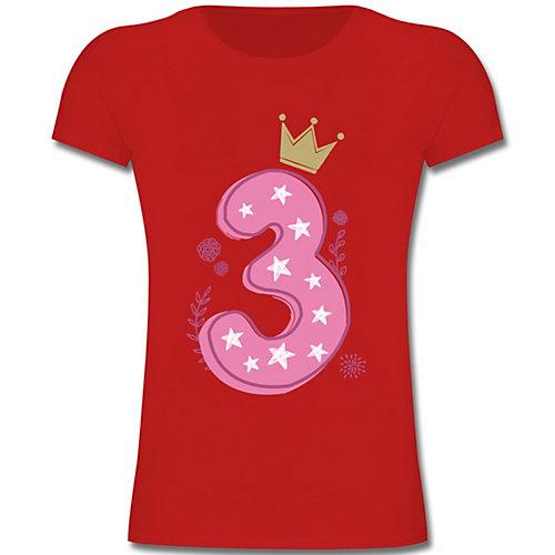 Kindergeburtstag Geburtstag Geschenk - Mädchen Kinder T-Shirt - 3. Geburtstag Mädchen Krone Sterne - T-Shirts rot Mädchen Kinder