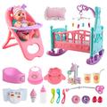 deAO ‘My First Baby Doll’ Play Set Includes Miniature Crib, High Chair, Feeding Accessories - 21 Pieces Toy Play Set (Baby Doll Included)