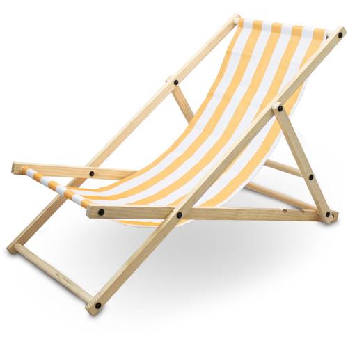Liegestuhl Sonnenliege Gartenliege Holzliege Strandliegestuhl Campingstuhl Holz Klappbar (Gelb/Weiß