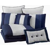 Latitude Run® Wyndmere 8-Piece Pleated Stripe Microfiber Comforter Set Polyester/Polyfill/Microfiber in Blue/Navy | Wayfair