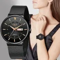LIGE-Montre-bracelet de luxe pour femme tout en acier étanche horloge à quartz noire cadeau