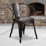 Flash Furniture Hucheson Metal Indoor-Outdoor Chair w/ Arms Metal in Black/Brown | 28 H x 22 W x 19 D in | Wayfair CH-31270-BQ-GG