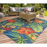 Blue/Green 42 x 0.25 in Area Rug - Beachcrest Home™ Stowthewold Floral Azure Blue Green Red Handmade Outdoor Area Rug Polypropylene | Wayfair