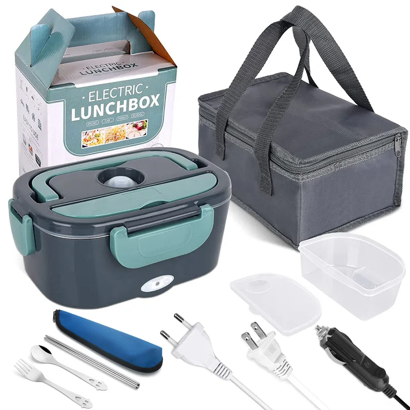 Boîte à déjeuner électrique 2 en 1 pour maison et voiture, boîte à Bento chauffante pour aliments en acier inoxydable 12V 24V 110V 220V, ensemble de récipients chauffants pour aliments