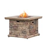 COSIEST Outdoor Propane Fire Pit Table w Faux Brown Ledgestone - 32" W x 32" D x 25" H