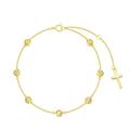 SISGEM 9 ct Gold Beads Bracelet, Solid Yellow Gold Dainty Chain Bracelet with Cross Pendant, for Women Girls Ladies Mum Sisters, 6.5"+1"+1"