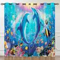 YUANZU Ocean Curtains, Tropical Fish Coral Dolphin Underwater Sea World Art Pattern Microfiber Blackout Fabric Eyelet Window Drapes for Kids Bedroom Playroom W117cm (46") x D183cm (72") 2 Panels