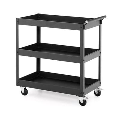 Costway 3-Tier Utility Cart Rolling Metal Cart with Handle and Universal Wheels-Black