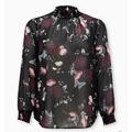 Torrid Tops | Black Floral Chiffon Smocked Mock Neck Blouse | Color: Black | Size: 5x