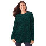 Plus Size Women's Plush Velour Tunic Sweatshirt by Woman Within in Emerald Green Floral Paisley (Size 2X)