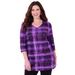 Plus Size Women's Easy Fit 3/4 Sleeve V-Neck Tee by Catherines in Purple Plaid (Size 3X)