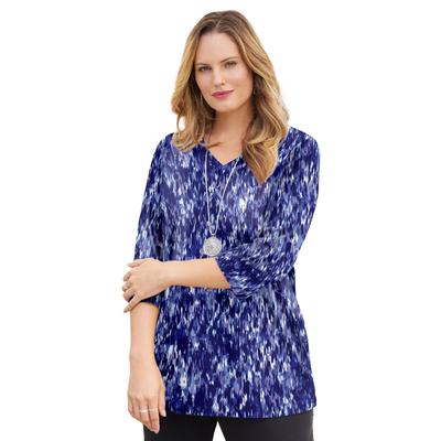 Plus Size Women's Suprema® 3/4 Sleeve V-Neck Tee by Catherines in Texture Print (Size 0X)