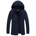 WenVen Men's Thick Fleece Parka Coat Hooded Mid-Length Warm Jacket Insulated Long Sleeve Coats Winter Outdoor Windproof Jacket Navy S