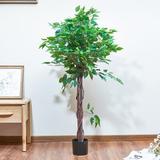 Artificial Ficus Tree In Pot By Maydear Silk/Plastic | 59 H x 8 W x 8 D in | Wayfair Mini Banyan-5-Double