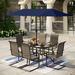 Lark Manor™ Alyah Rectangular 6 - Person 59" Long Outdoor Dining Set w/ Umbrella Metal in Black | 59 W x 35.4 D in | Wayfair