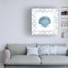 Highland Dunes Navy Scallop Shell on Newsprint by Emily Adams - Wrapped Canvas Graphic Art Canvas in Blue/Gray/White | 18 H x 18 W x 2 D in | Wayfair