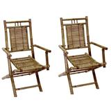 MGP Folding Bamboo Outdoor Chair w/ Armrest, Set Of 2, 22"W X 24"D X 37"H Wood in Black/Brown | 37 H x 22 W x 24 D in | Wayfair BC-38F