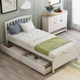 Lark Manor™ Aftonshire Twin Platform Storage Bed Wood Bed Frame w/ Two Drawers & Headboard Wood in White | 37.4 H x 79.5 W x 41.8 D in | Wayfair