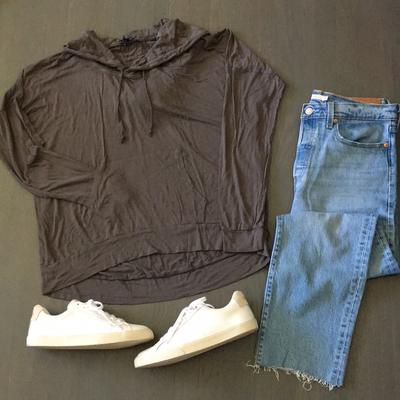 American Eagle Outfitters Tops | American Eagle Outfitters Hi-Lo Slouchy Hoodie Tee | Color: Gray | Size: One Size