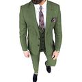 Men's Suit Slim Fit 3 Pieces Formal Prom Tuxedo Blazer Plaid Wedding Grooms(Olive Green,38)