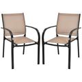 Costway Set of 2 Patio Stackable Dining Chairs with Armrests Garden Deck-Brown