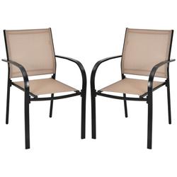 Costway Set of 2 Patio Stackable Dining Chairs with Armrests Garden Deck-Brown