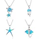 Collier bohème avec pendentif étoile de mer pour femme opale bleue breloque en cristal animal