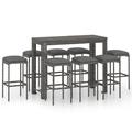 9-tlg. Gartenbar-Set mit Kissen Poly Rattan Grau