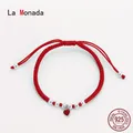 La Monada-Bracelet à breloques coeur pour femme fil rouge pour la main argent regardé 925 ULà