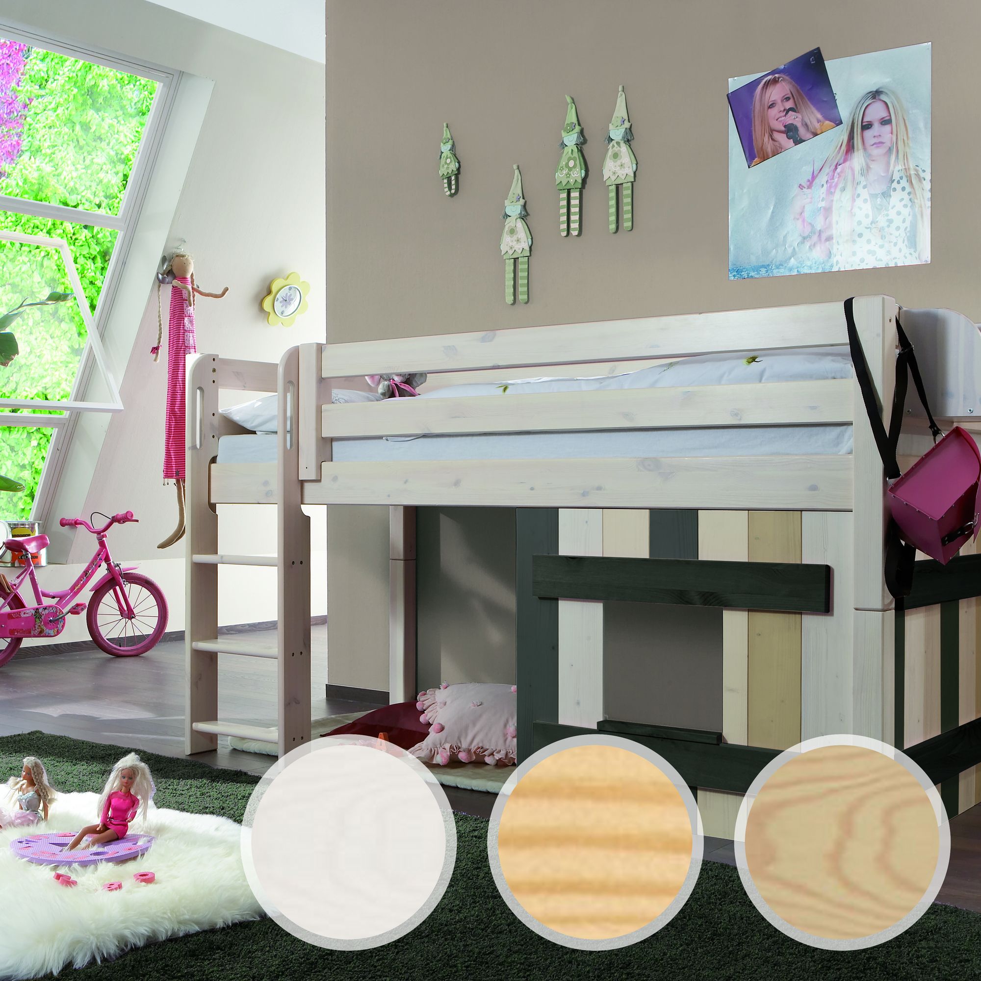 INFANSKIDS Hochbett mit Leiter II Kiefer weiss / 117 cm