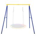 COSTWAY Metal Swing Frame, A-Frame Swings Stand with Ground Stakes, Carabiners & Foot Caps, for Garden Park Playground, Frame Only (Blue + Yellow)