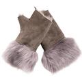 Womens Warm Winter Shearling Grey Toscana Fingerless Cuffs Toscana Suede Sheepskin Mitten Gloves