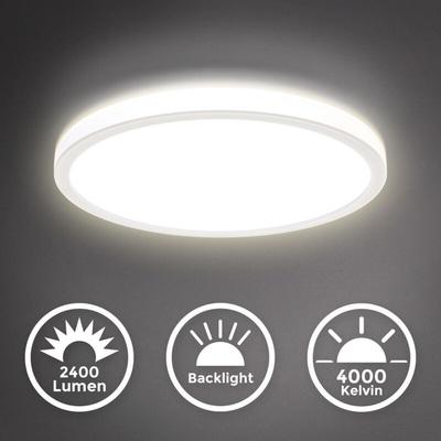B.k.licht - led Panel Ø29,3 cm - 18W, 2400lm, dimmbar, flach, backlight, neutralweiß, weiß Image