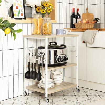 3-Tier Kitchen Baker's Rack Microwave Oven Storage Cart with Hooks - 23.5" x 16" x 29" (L x W x H)