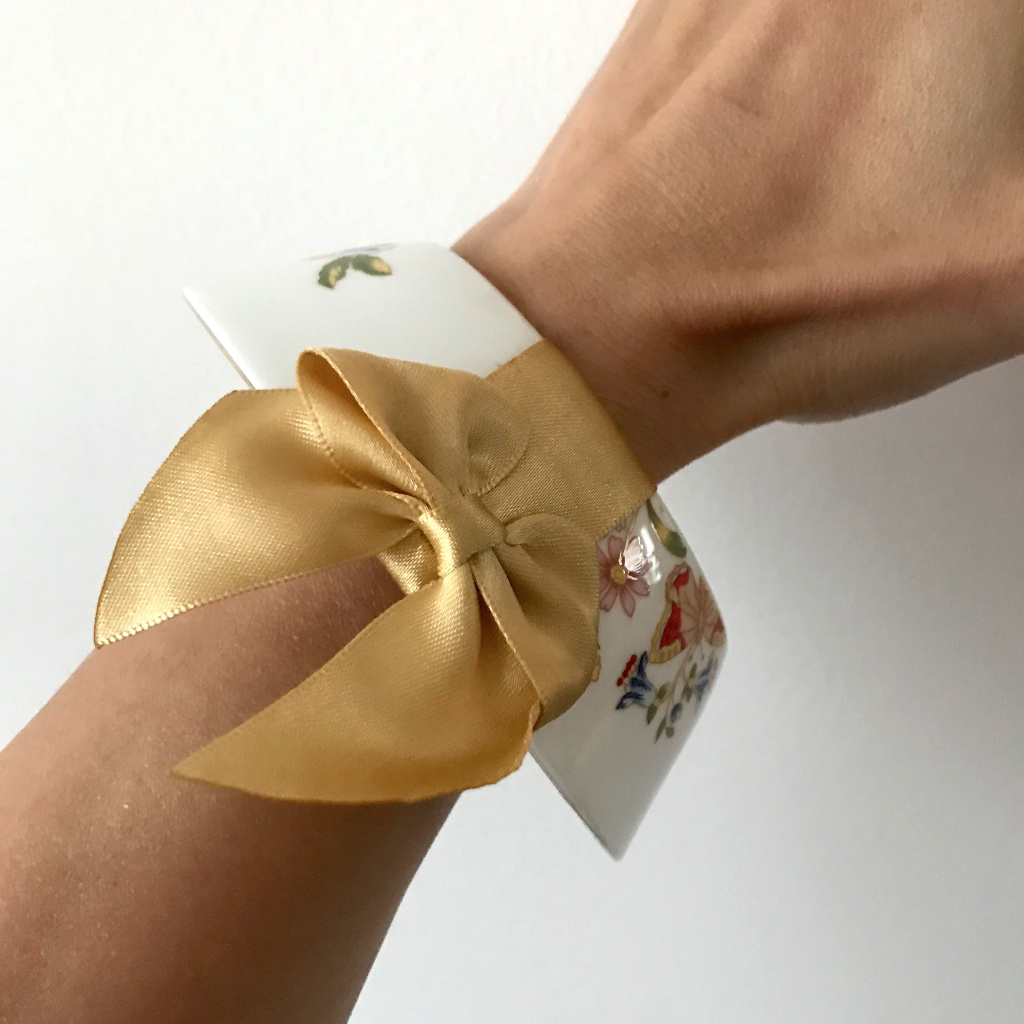 Anthropologie Jewelry | Anthropologie China Cabinet Bangle Bracelet One-Of-A-Kind Handmade In England | Color: Gold/White | Size: Os