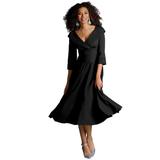 Masseys Collared Dress (Size 28W) Black, Polyester,Spandex