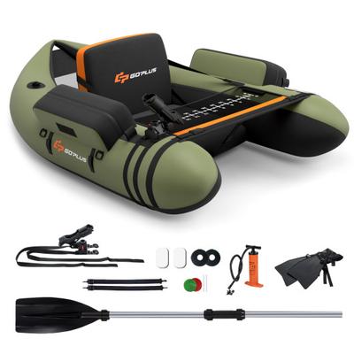 Costway Inflatable Fishing Float Tube with Pump Storage Pockets and Fish Ruler-Green