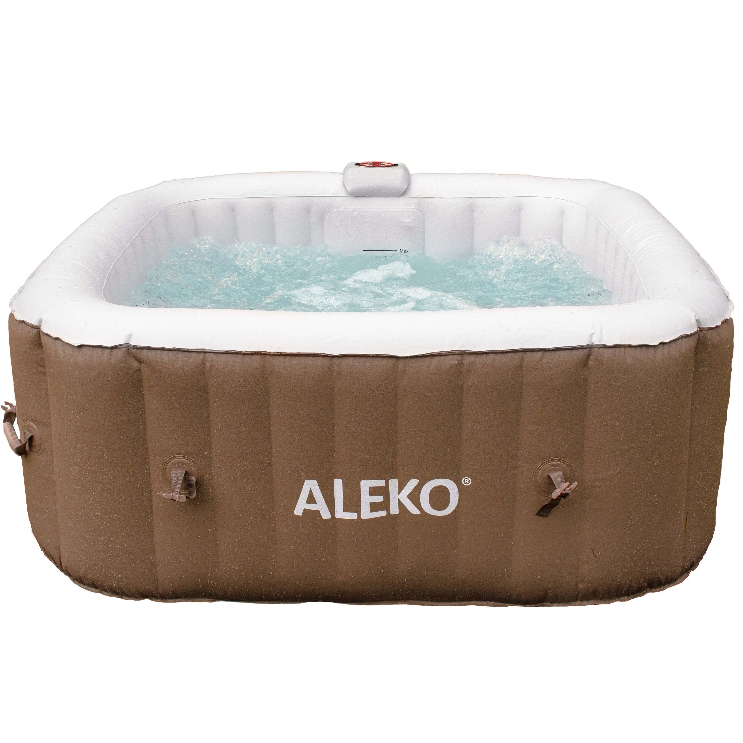 ALEKO Square Inflatable Portable Hot Tub Personal Spa 4 Person Brown