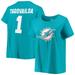 Women's Tua Tagovailoa Aqua Miami Dolphins Plus Size Fair Catch Name & Number V-Neck T-Shirt