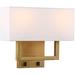 Everly Quinn 2 Lamp Wall Lamp w/ White Fabric Lampshade & 2 On/Off Buttons Living Room Bedside Table Lights in Yellow | Wayfair